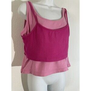 y2k Vintage No Boundaries Layered Crop Tank Top Pink Juniors Extra Large